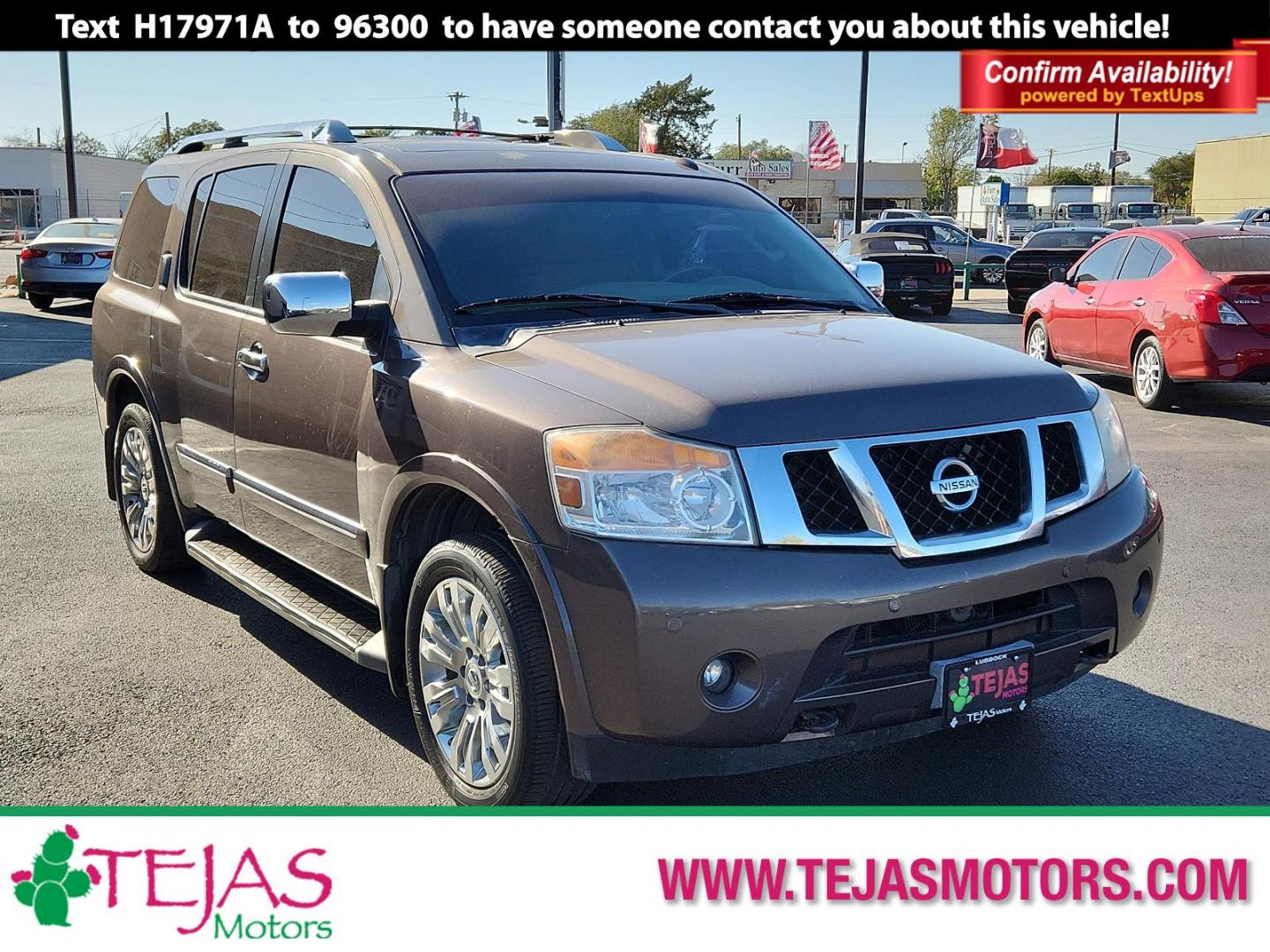 2015 Java Metallic - CAJ /Almond - Y Nissan Armada Platinum (5N1BA0ND4FN) with an ENGINE: 5.6L DOHC 32V ENDURANCE V8 W/FFV engine, located at 4110 Avenue Q, Lubbock, 79412, 33.556553, -101.855820 - 07/19/2024 INSPECTION IN ENVELOPE GOD 10/19/2024 KEY IN ENVELOPE GOD - Photo#0