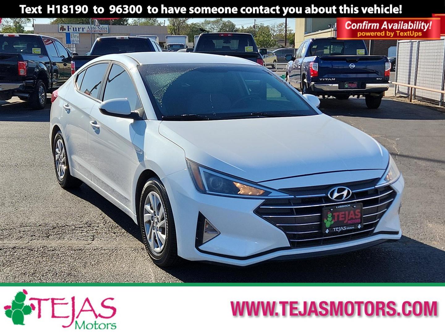 2019 WHITE Hyundai Elantra SE (5NPD74LF4KH) with an Engine: 2.0L DOHC 16V 4-Cylinder D-CVVT MPI engine, located at 4110 Avenue Q, Lubbock, 79412, 33.556553, -101.855820 - 10/18/2024 KEY IN ENVELOPE GOD - Photo#0