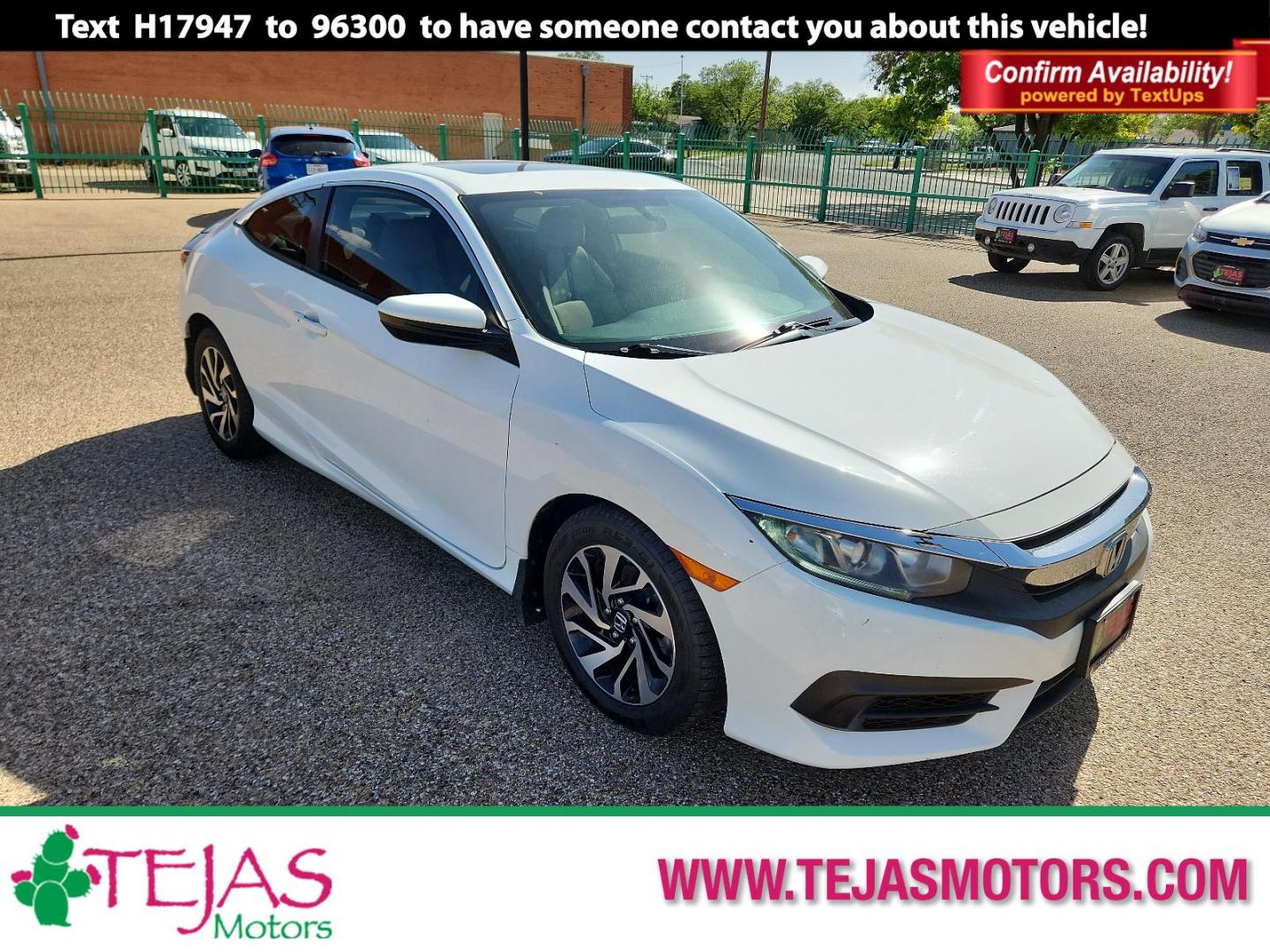 2016 WHITE Honda Civic Coupe LX-P (2HGFC4B0XGH) with an Engine: 2.0L I-4 DOHC 16-Valve i-VTEC engine, located at 4110 Avenue Q, Lubbock, 79412, 33.556553, -101.855820 - 04/20/2024 inspection in envelope god 05/01/2024 KEY IN ENVELOPE GOD - Photo#0