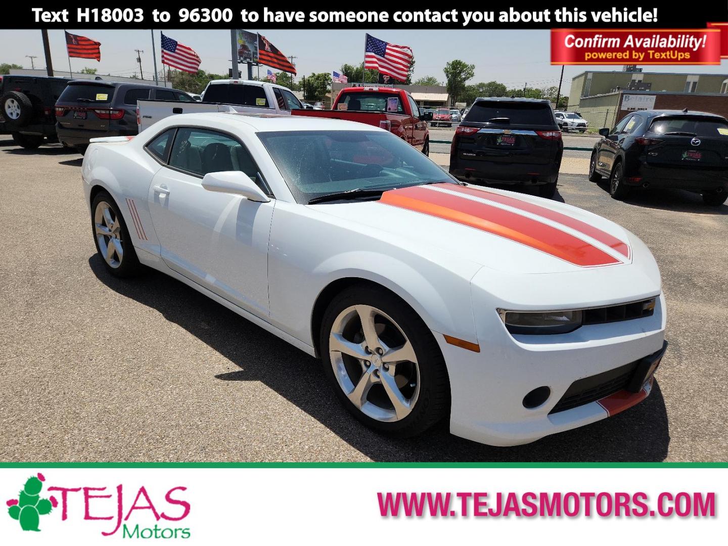 2014 WHITE Chevrolet Camaro LT (2G1FC1E39E9) with an ENGINE, 3.6L SIDI DOHC V6 VVT engine, located at 4110 Avenue Q, Lubbock, 79412, 33.556553, -101.855820 - Photo#0