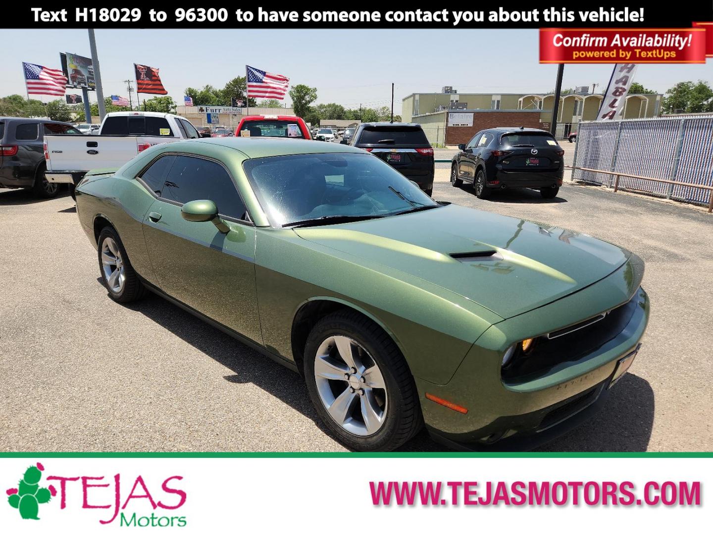 2018 GREEN Dodge Challenger SXT (2C3CDZAG6JH) with an ENGINE: 3.6L V6 24V VVT engine, located at 4110 Avenue Q, Lubbock, 79412, 33.556553, -101.855820 - 06/11/2024 INSPECTION IN ENVELOPE GOD 06/13/2024 KEY IN ENVELOPE GOD - Photo#0