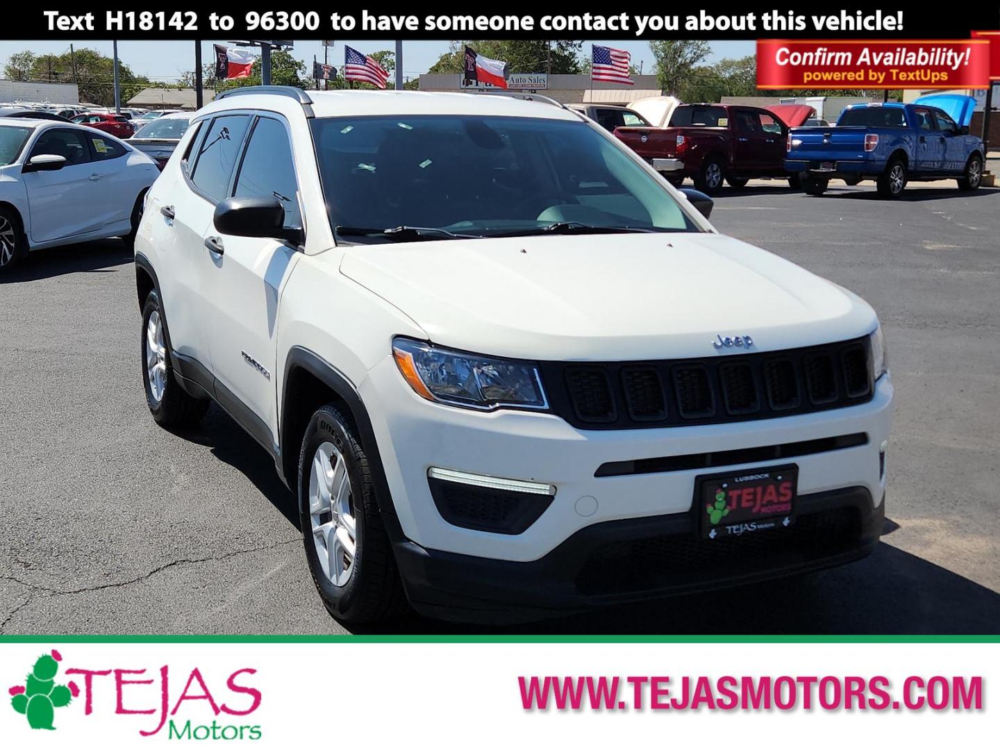 2019 WHITE Jeep Compass Sport (3C4NJCABXKT) with an ENGINE: 2.4L I4 ZERO EVAP M-AIR W/ESS engine, located at 4110 Avenue Q, Lubbock, 79412, 33.556553, -101.855820 - 09/19/2024 NSPECTION IN ENVELOPE GOD - Photo#0