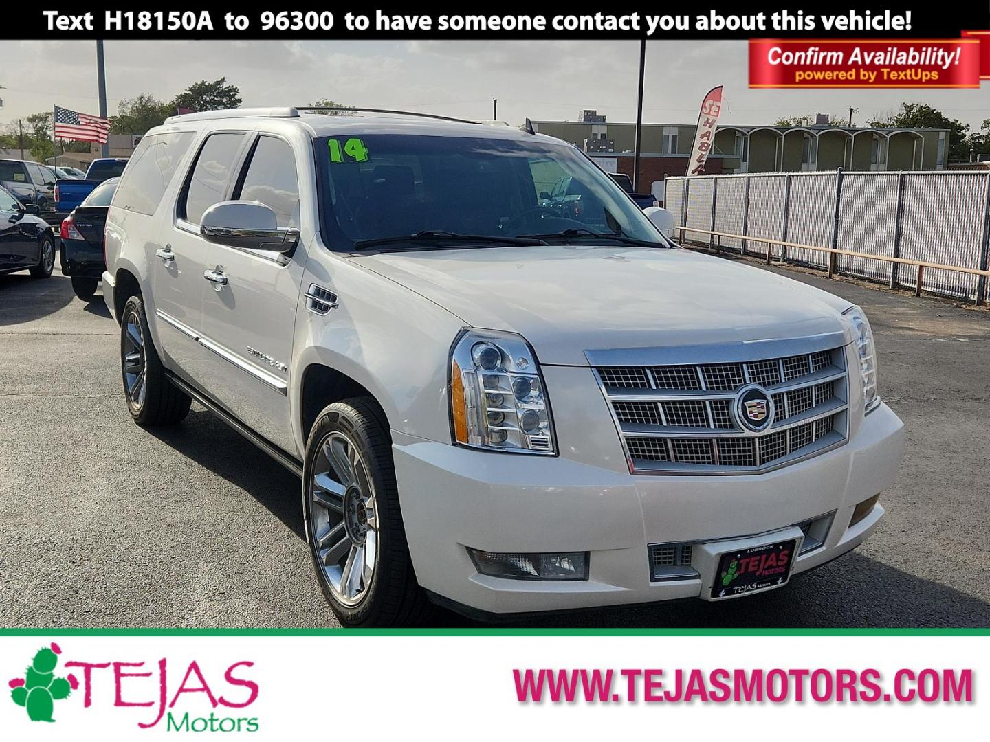 2014 WHITE Cadillac Escalade ESV Platinum (1GYS4KEF6ER) with an ENGINE, VORTEC 6.2L VARIABLE VALVE TIMING V8 SFI, ACTIVE FUEL MANAGEMENT, WITH E85 FLEXFUEL CAPABILITY engine, located at 4110 Avenue Q, Lubbock, 79412, 33.556553, -101.855820 - 10/11/2024 INSPECTION IN ENVELOPE GOD 10/12/2024 KEY IN ENVELOPE GOD - Photo#0