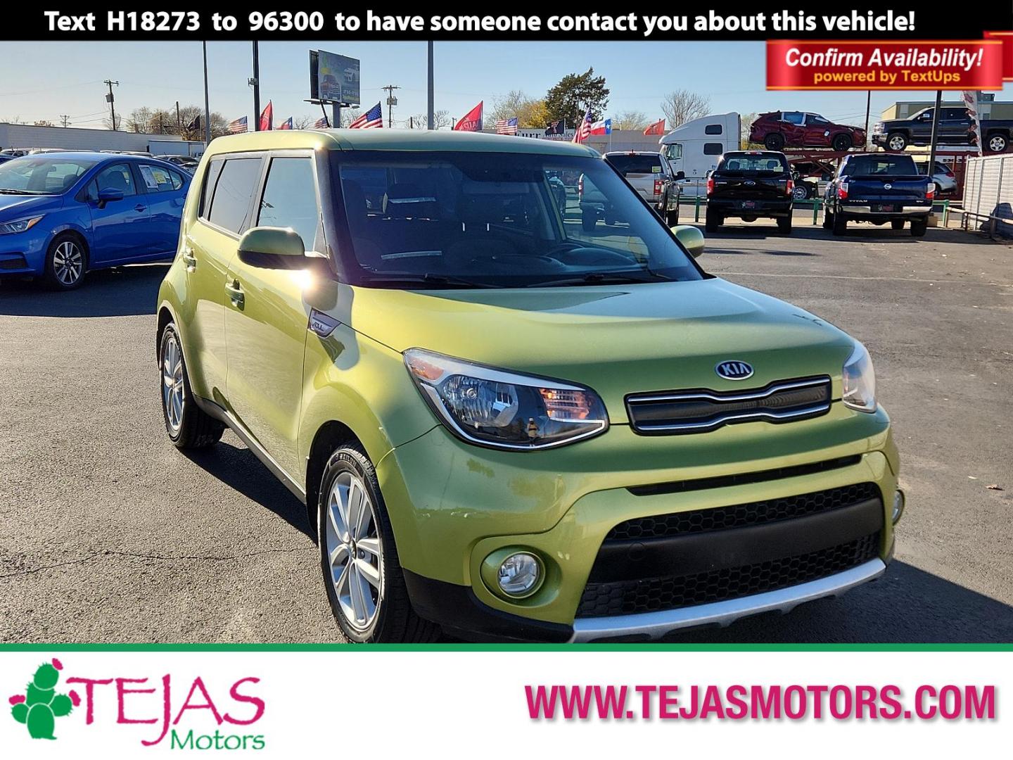 2018 GREEN Kia Soul + (KNDJP3A50J7) with an Engine: 2.0L GDI DOHC Dual CVVT I4 engine, located at 4110 Avenue Q, Lubbock, 79412, 33.556553, -101.855820 - Photo#0