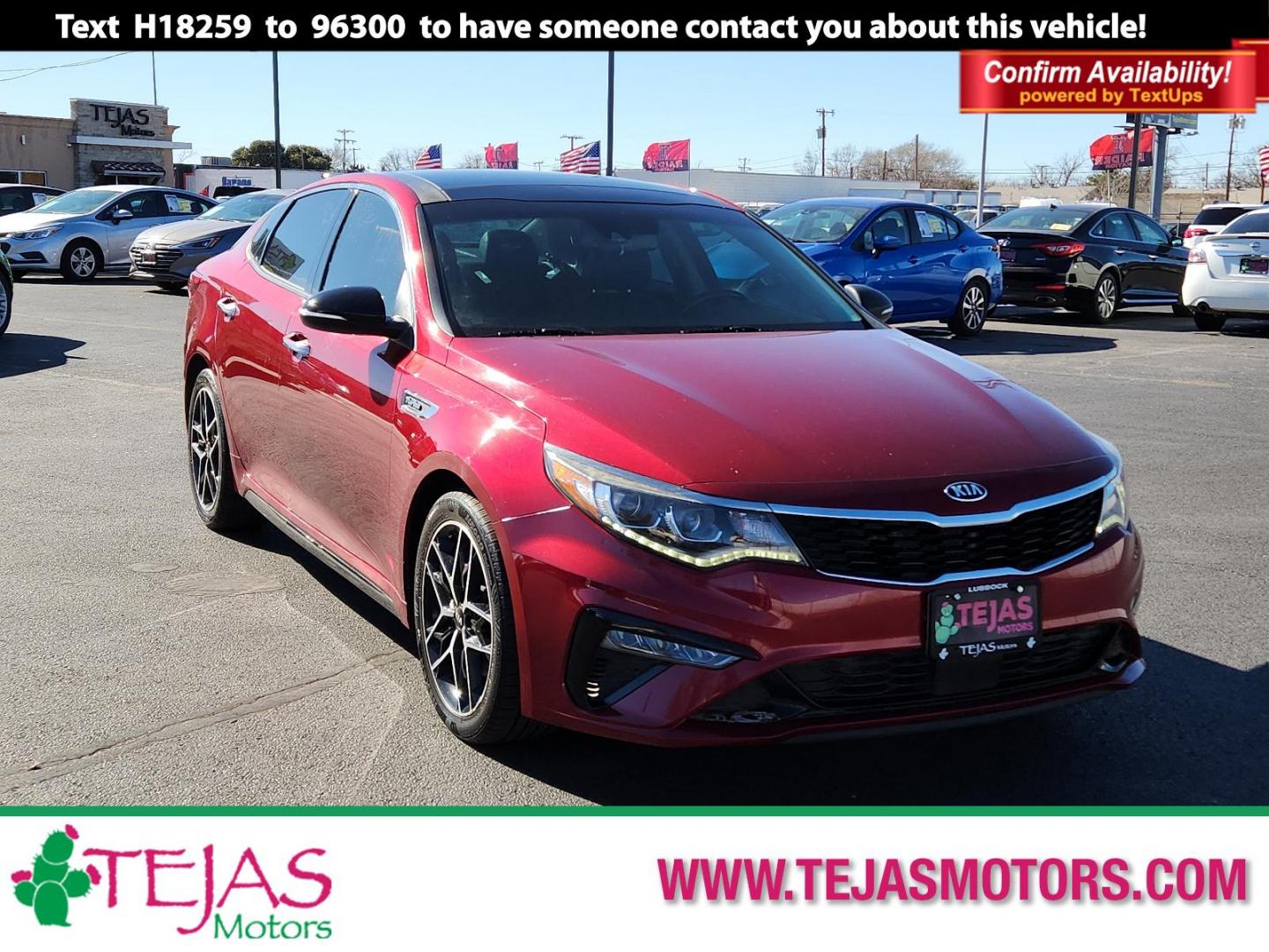 2019 RED Kia Optima SX (5XXGW4L24KG) with an Engine: 2.0L DOHC I4 GDI Turbo engine, located at 4110 Avenue Q, Lubbock, 79412, 33.556553, -101.855820 - Photo#0