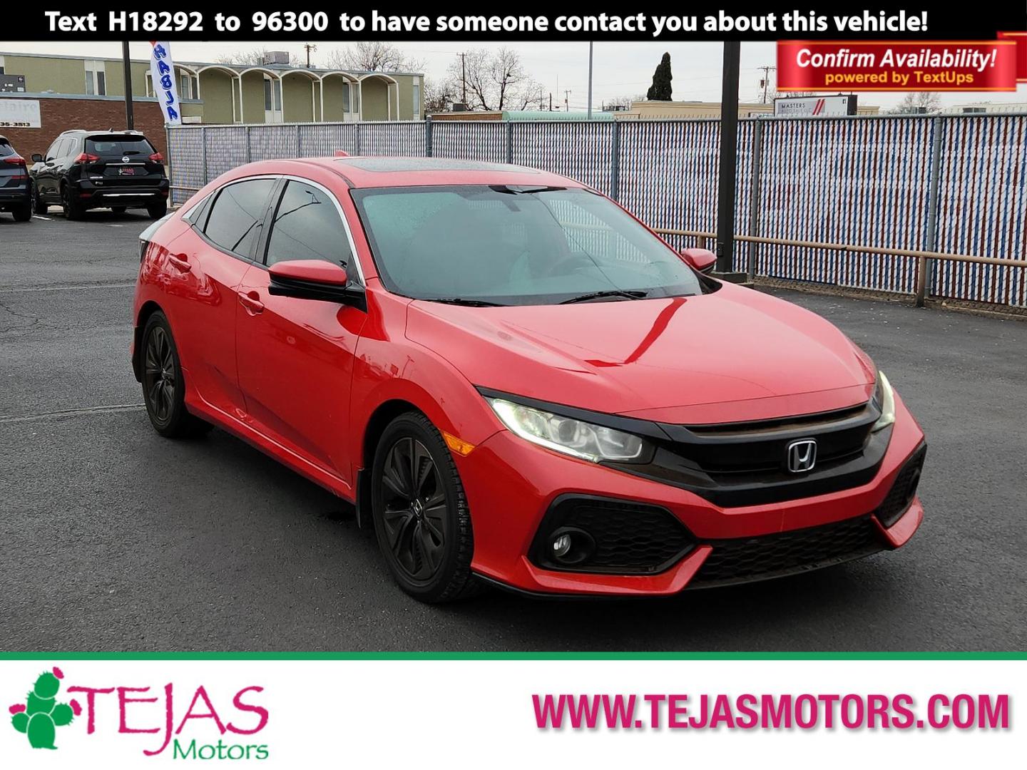 2018 RED Honda Civic Hatchback EX (SHHFK7H56JU) with an Engine: 1.5L I-4 DOHC 16-Valve Turbocharged engine, located at 4110 Avenue Q, Lubbock, 79412, 33.556553, -101.855820 - Photo#0