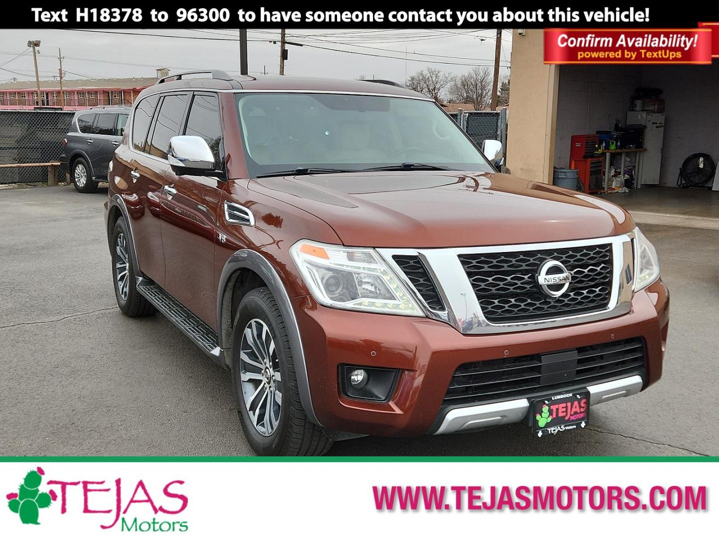 2018 Orange Nissan Armada SL (JN8AY2ND5J9) with an Engine: 5.6L DOHC 32V Endurance V8 engine, located at 4110 Avenue Q, Lubbock, 79412, 33.556553, -101.855820 - 02/05/2025 KEY IN ENVELOPE GOD - Photo#0